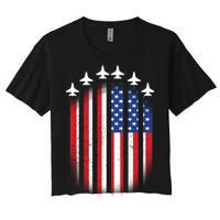 USA Air Force Jets American Flag Women's Crop Top Tee