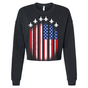 USA Air Force Jets American Flag Cropped Pullover Crew