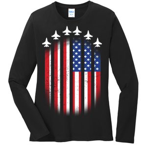 USA Air Force Jets American Flag Ladies Long Sleeve Shirt