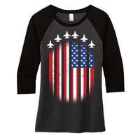 USA Air Force Jets American Flag Women's Tri-Blend 3/4-Sleeve Raglan Shirt