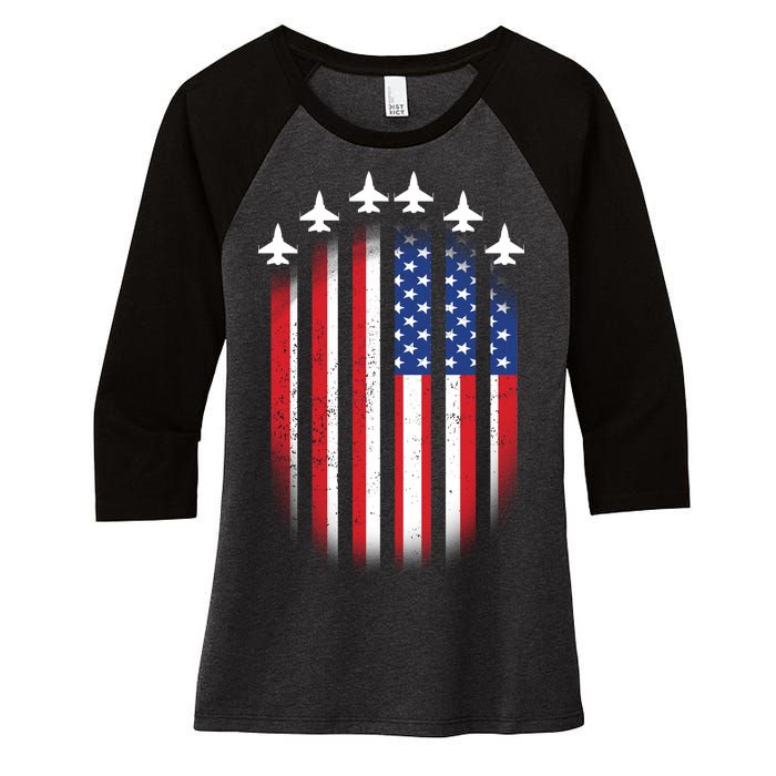 USA Air Force Jets American Flag Women's Tri-Blend 3/4-Sleeve Raglan Shirt