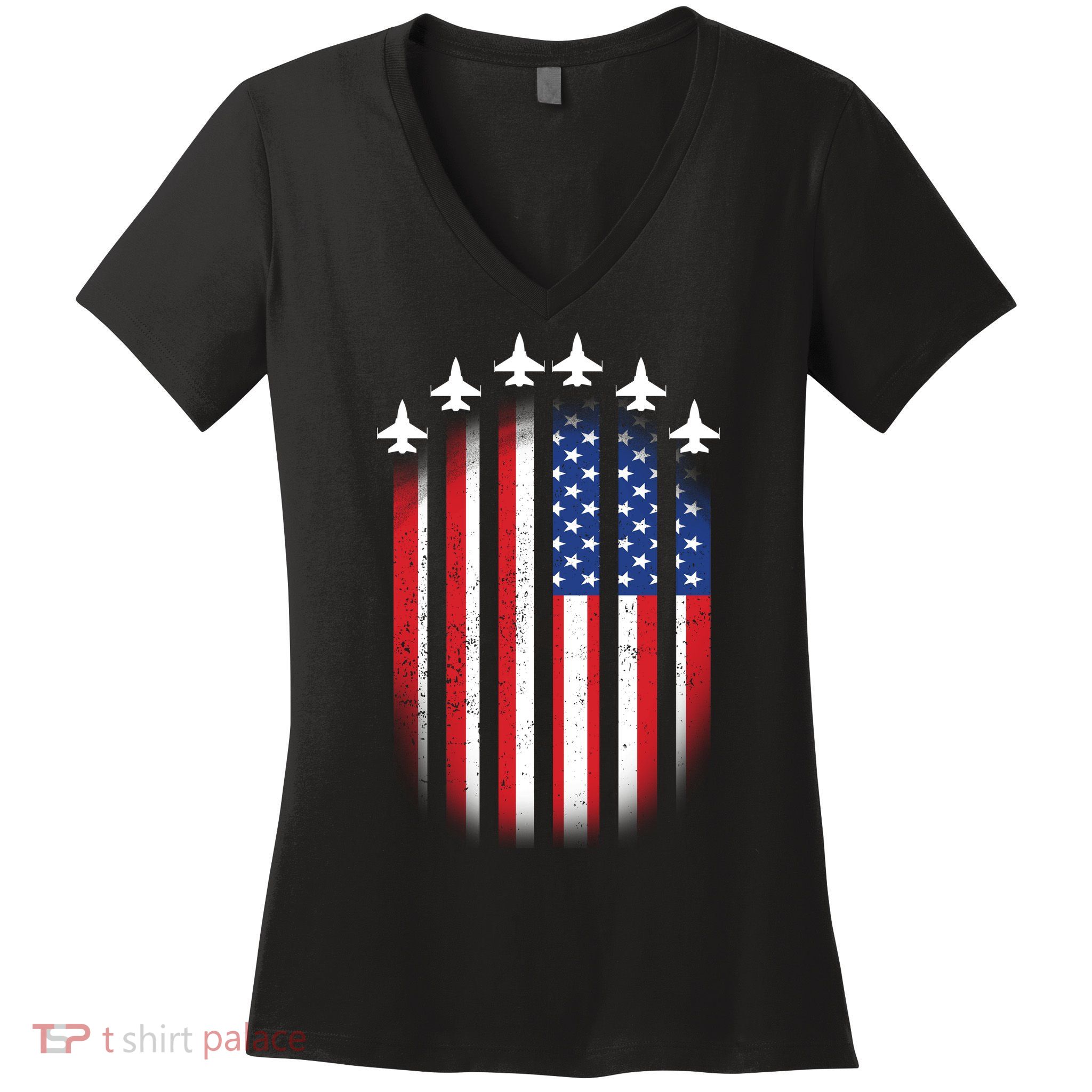 USA Air Force Jets American Flag Women's V-Neck T-Shirt