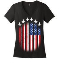 USA Air Force Jets American Flag Women's V-Neck T-Shirt