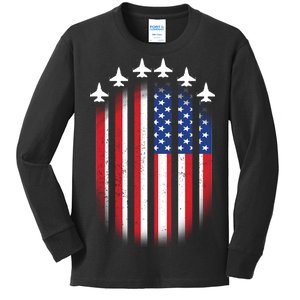 USA Air Force Jets American Flag Kids Long Sleeve Shirt