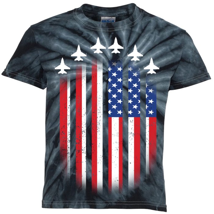 USA Air Force Jets American Flag Kids Tie-Dye T-Shirt