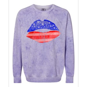 USA American Flag Lipstick Print Colorblast Crewneck Sweatshirt