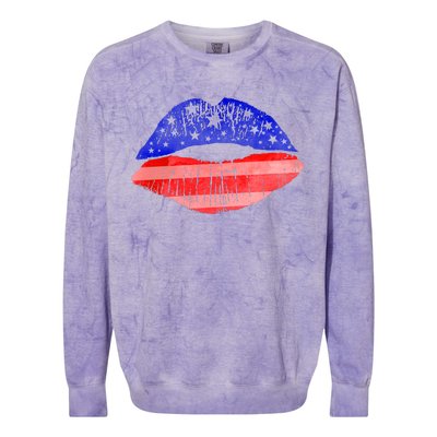 USA American Flag Lipstick Print Colorblast Crewneck Sweatshirt