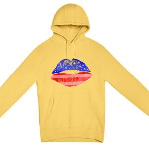 USA American Flag Lipstick Print Premium Pullover Hoodie