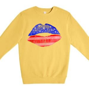 USA American Flag Lipstick Print Premium Crewneck Sweatshirt