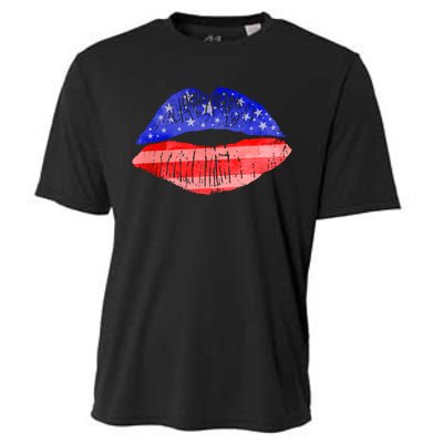 USA American Flag Lipstick Print Cooling Performance Crew T-Shirt