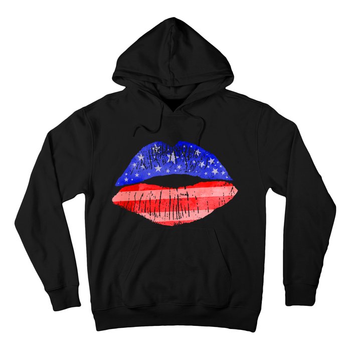 USA American Flag Lipstick Print Hoodie