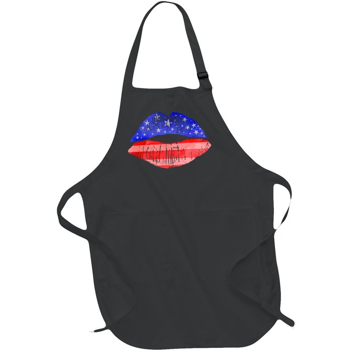 USA American Flag Lipstick Print Full-Length Apron With Pockets