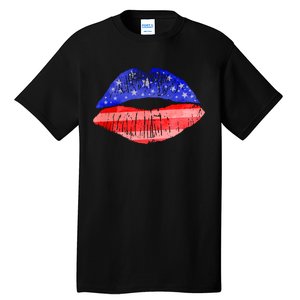 USA American Flag Lipstick Print Tall T-Shirt