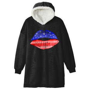 USA American Flag Lipstick Print Hooded Wearable Blanket