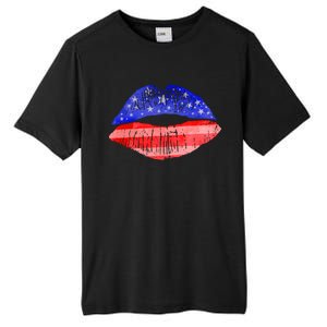 USA American Flag Lipstick Print Tall Fusion ChromaSoft Performance T-Shirt