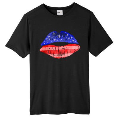 USA American Flag Lipstick Print Tall Fusion ChromaSoft Performance T-Shirt