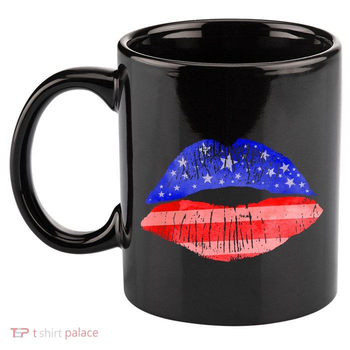 USA American Flag Lipstick Print 11oz C Handle Ceramic Mug