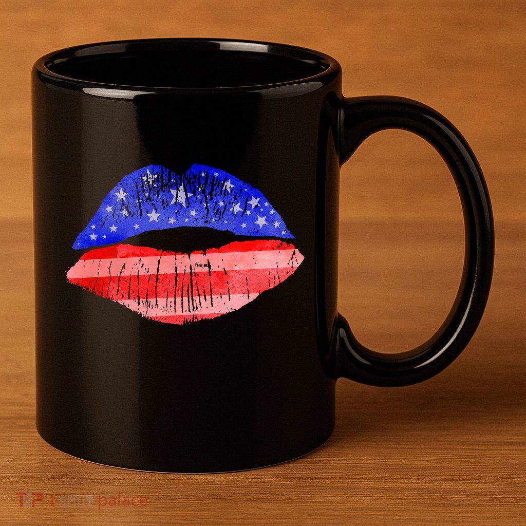 USA American Flag Lipstick Print 11oz C Handle Ceramic Mug
