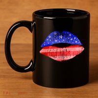 USA American Flag Lipstick Print 11oz C Handle Ceramic Mug