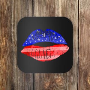 USA American Flag Lipstick Print Coaster