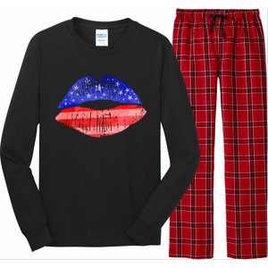 USA American Flag Lipstick Print Long Sleeve Pajama Set