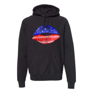 USA American Flag Lipstick Print Premium Hoodie