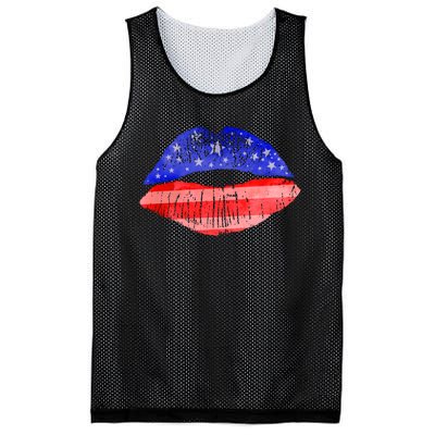 USA American Flag Lipstick Print Mesh Reversible Basketball Jersey Tank