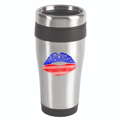 USA American Flag Lipstick Print 16oz Travel Tumbler