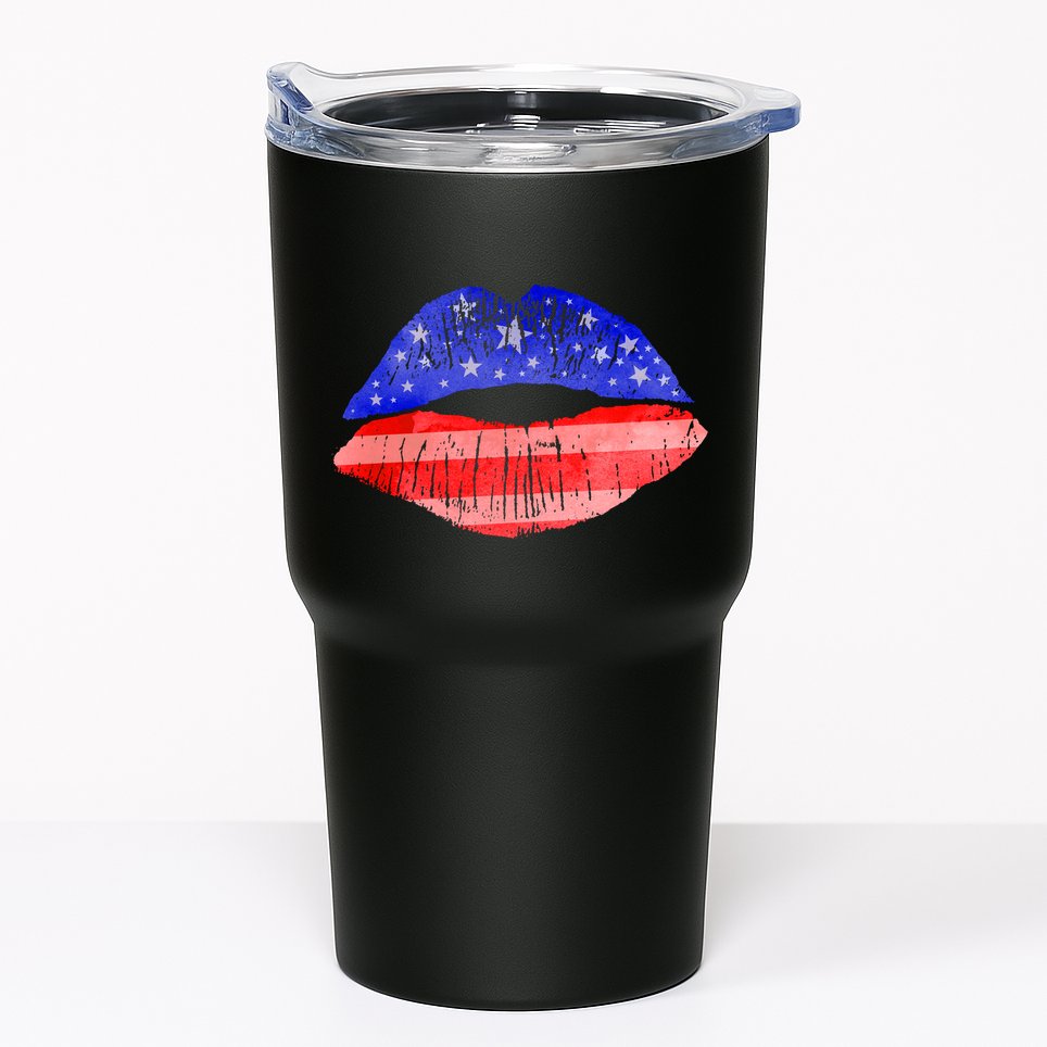 USA American Flag Lipstick Print Tumbler