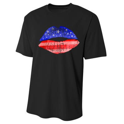 USA American Flag Lipstick Print Performance Sprint T-Shirt