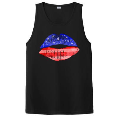 USA American Flag Lipstick Print PosiCharge Competitor Tank