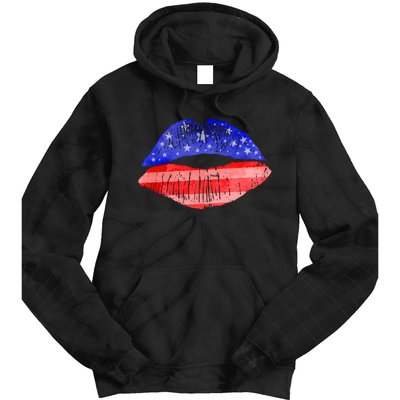 USA American Flag Lipstick Print Tie Dye Hoodie