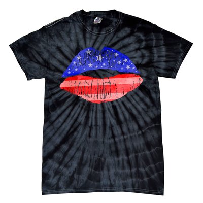 USA American Flag Lipstick Print Tie-Dye T-Shirt