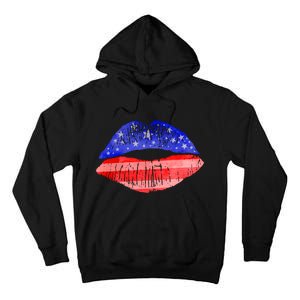 USA American Flag Lipstick Print Tall Hoodie