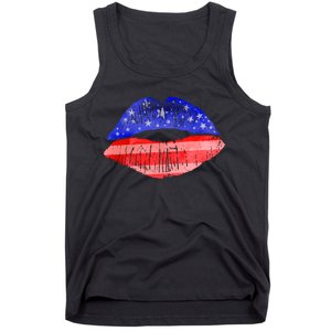 USA American Flag Lipstick Print Tank Top