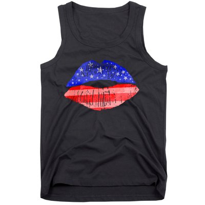 USA American Flag Lipstick Print Tank Top