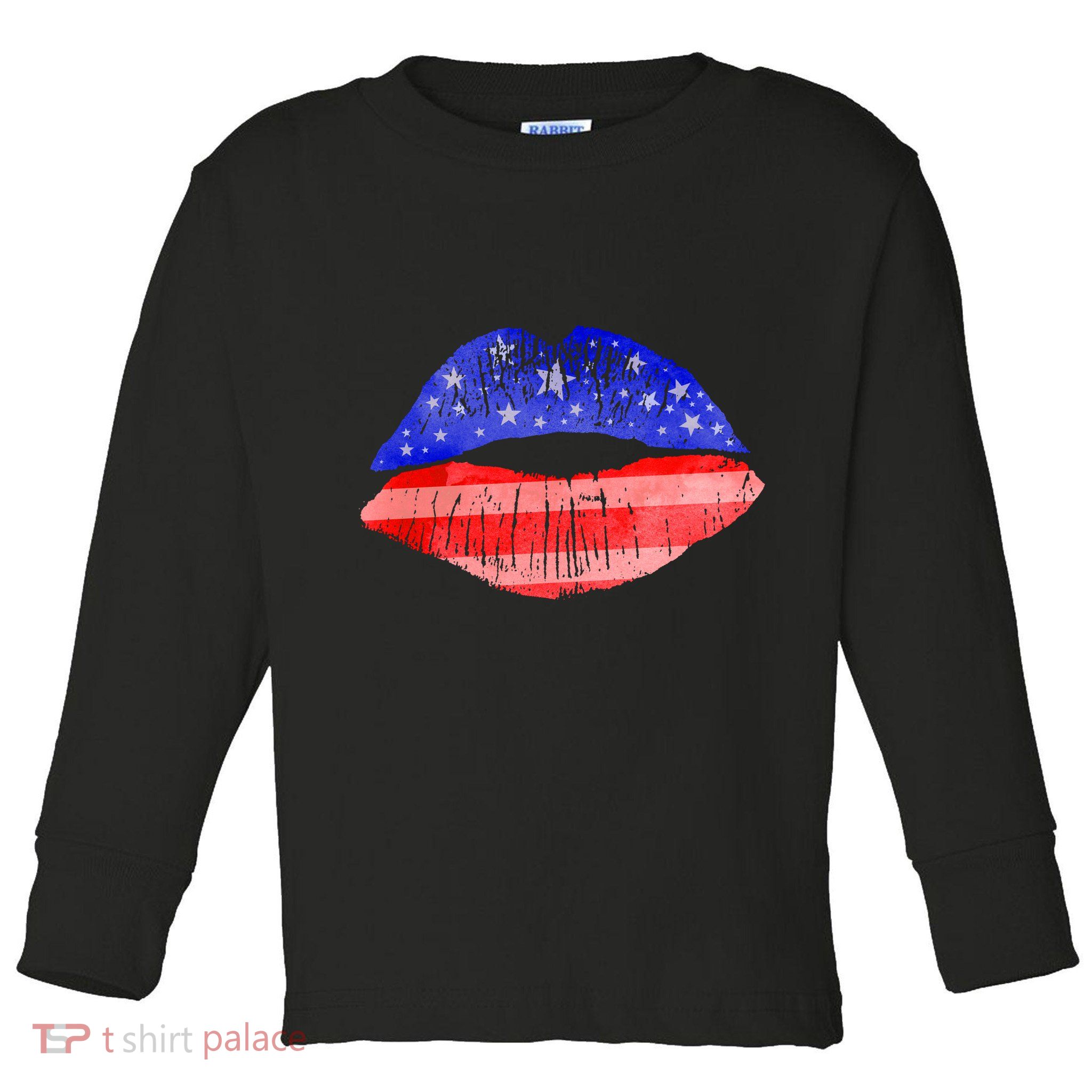 USA American Flag Lipstick Print Toddler Long Sleeve Shirt