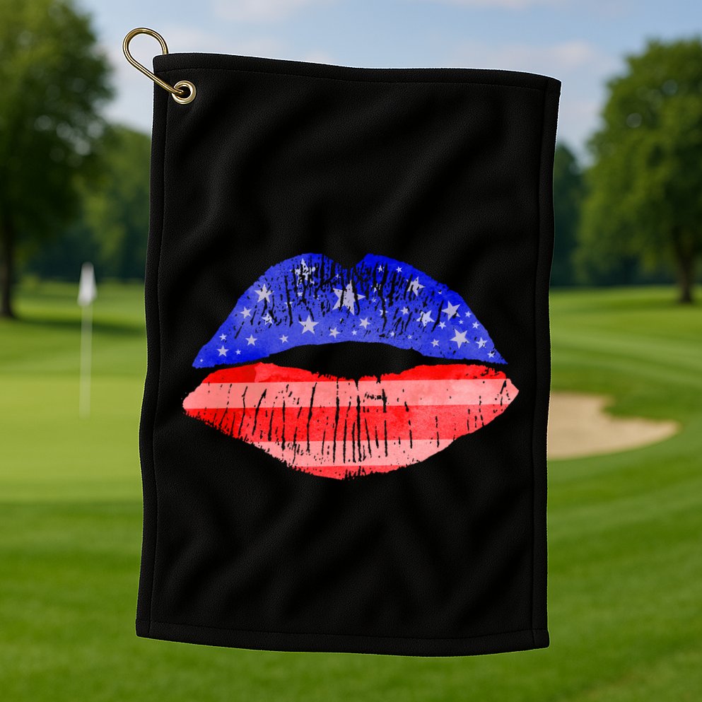 USA American Flag Lipstick Print Golf Towel
