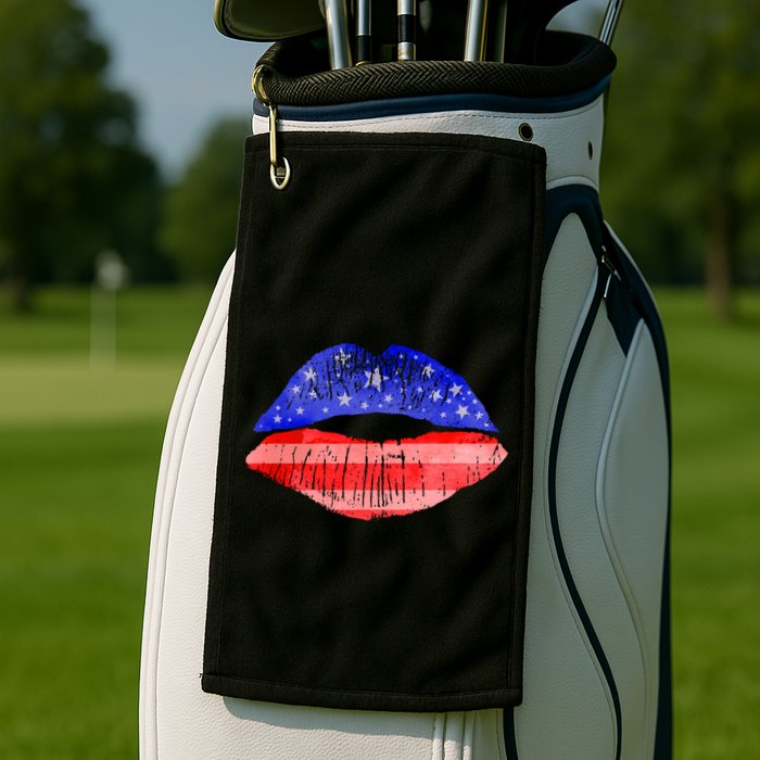USA American Flag Lipstick Print Golf Towel