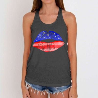 USA American Flag Lipstick Print Women's Knotted Racerback Tank