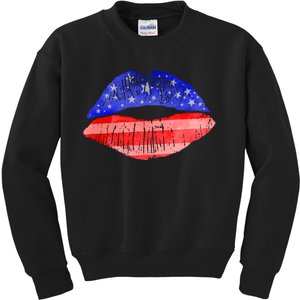 USA American Flag Lipstick Print Kids Sweatshirt