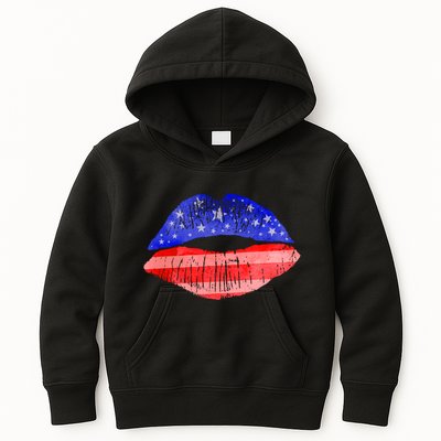 USA American Flag Lipstick Print Kids Hoodie