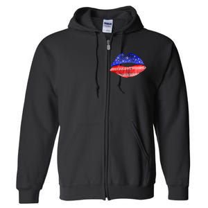 USA American Flag Lipstick Print Full Zip Hoodie