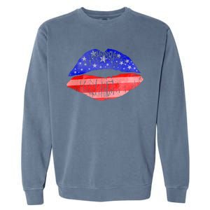 USA American Flag Lipstick Print Garment-Dyed Sweatshirt