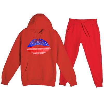 USA American Flag Lipstick Print Premium Hooded Sweatsuit Set