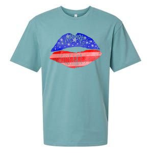 USA American Flag Lipstick Print Sueded Cloud Jersey T-Shirt