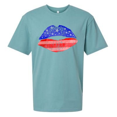 USA American Flag Lipstick Print Sueded Cloud Jersey T-Shirt