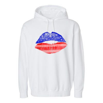 USA American Flag Lipstick Print Garment-Dyed Fleece Hoodie