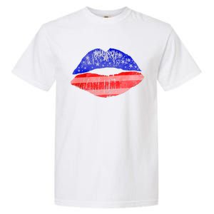 USA American Flag Lipstick Print Garment-Dyed Heavyweight T-Shirt