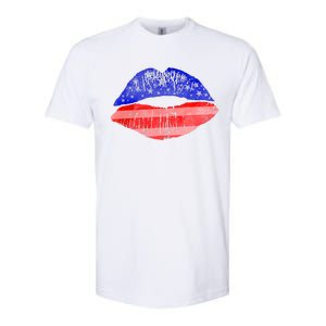 USA American Flag Lipstick Print Softstyle CVC T-Shirt